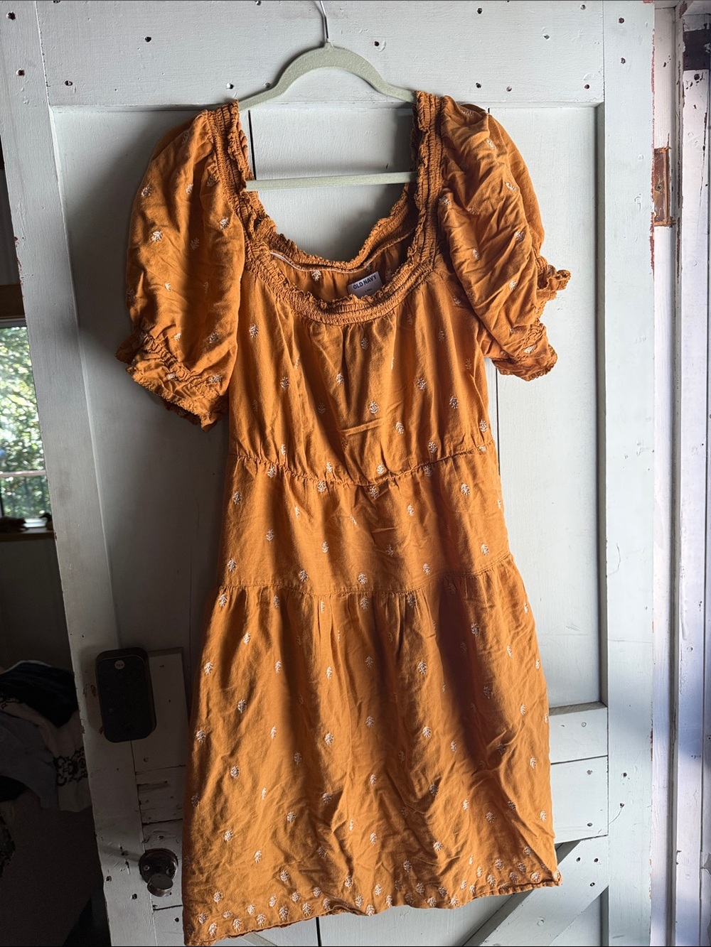 Old Navy Mustard Puff-Sleeve Tiered Mini Dress